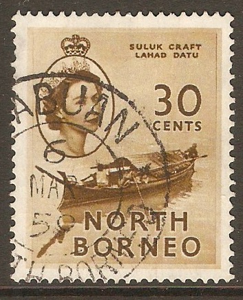 North Borneo 1954 30c Olive-brown. SG381.